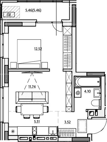 Планировка 2е-к.кв 40.47 м² в ЖК «Звездный. Горно-Алтайск»