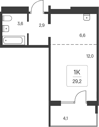 Планировка студии 27.15 м² в ЖК «Эко-квартал на Кедровой»