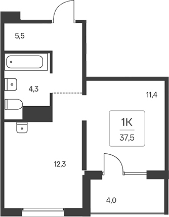Планировка 1-к. квартира 35.50 м² в ЖК «Эко-квартал на Кедровой»