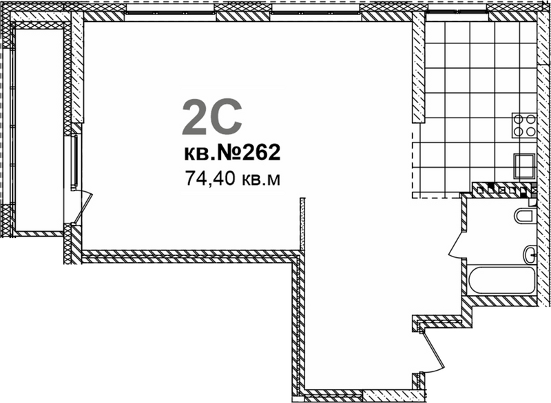 Планировка своб. план. 74.40 м² в ЖК «Римский квартал»