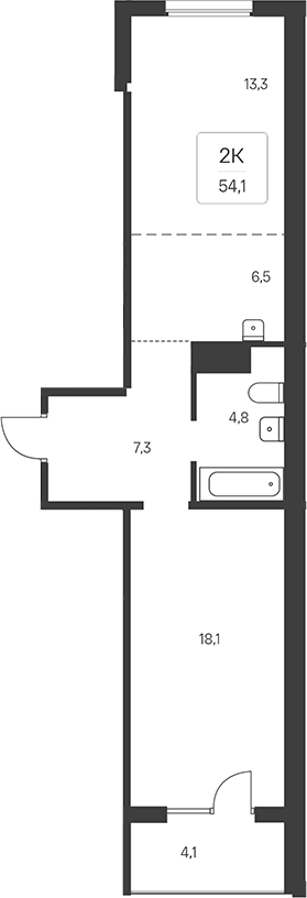 Планировка 2-к. квартира 52.05 м² в ЖК «Эко-квартал на Кедровой»