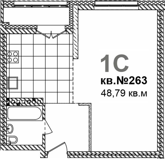 Планировка свободная планировка 48.79 м² в ЖК «Римский квартал»
