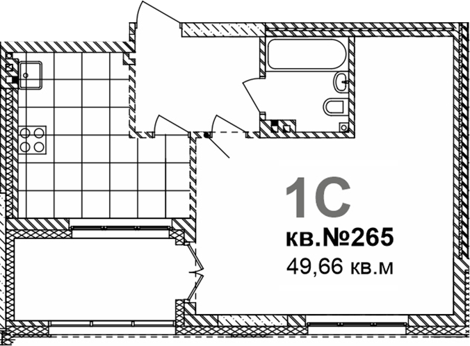 Планировка своб. план. 49.66 м² в ЖК «Римский квартал»