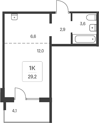Планировка студия 27.97 м² в ЖК «Эко-квартал на Кедровой»
