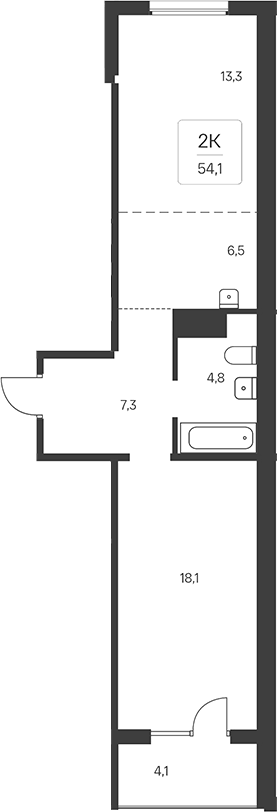 Планировка 2-к. квартира 52.05 м² в ЖК «Эко-квартал на Кедровой»