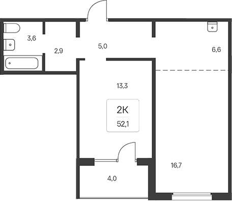 Планировка 2-к. квартира 50.10 м² в ЖК «Эко-квартал на Кедровой»