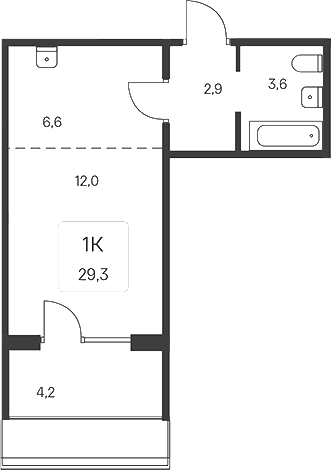 Планировка студии 27.20 м² в ЖК «Эко-квартал на Кедровой»