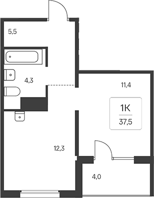 Планировка 1-к.кв 35.50 м² в ЖК «Эко-квартал на Кедровой»