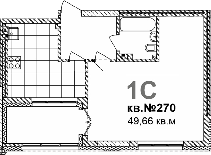Планировка своб. план. 49.66 м² в ЖК «Римский квартал»