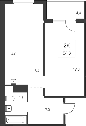 Планировка 2-к. квартира 52.60 м² в ЖК «Эко-квартал на Кедровой»