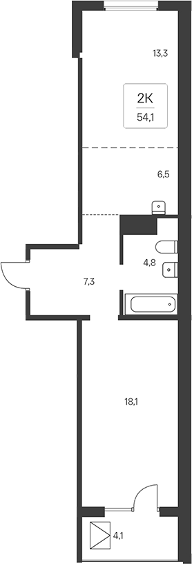 Планировка 2-к. квартира 52.05 м² в ЖК «Эко-квартал на Кедровой»