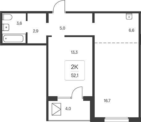 Планировка 2-к. квартира 50.10 м² в ЖК «Эко-квартал на Кедровой»