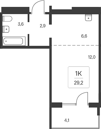 Планировка студия 27.15 м² в ЖК «Эко-квартал на Кедровой»