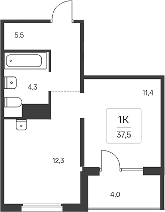 Планировка 1-к. квартира 35.50 м² в ЖК «Эко-квартал на Кедровой»