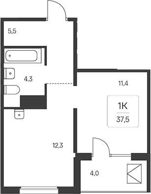 Планировка 1-к.кв 35.50 м² в ЖК «Эко-квартал на Кедровой»