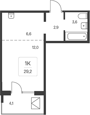Планировка студии 27.97 м² в ЖК «Эко-квартал на Кедровой»