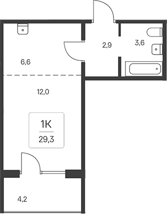 Планировка студии 27.20 м² в ЖК «Эко-квартал на Кедровой»