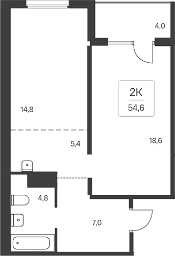 Планировка 2-к.кв 52.60 м² в ЖК «Эко-квартал на Кедровой»