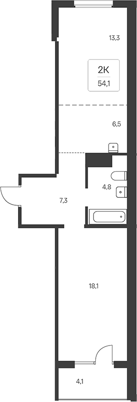 Планировка 2-к. квартира 52.05 м² в ЖК «Эко-квартал на Кедровой»