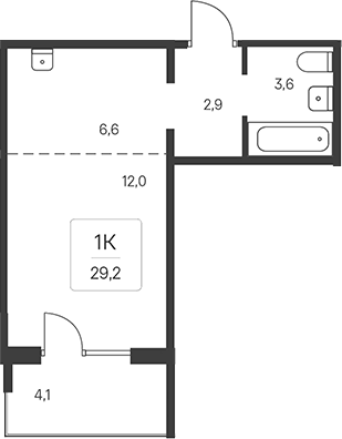 Планировка студии 27.97 м² в ЖК «Эко-квартал на Кедровой»