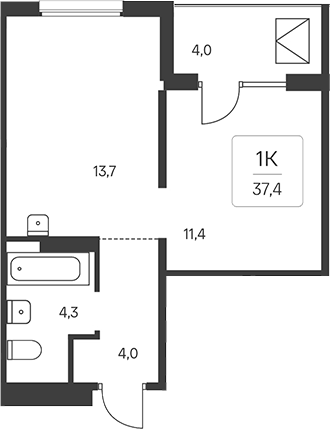 Планировка 1-к. квартира 35.40 м² в ЖК «Эко-квартал на Кедровой»