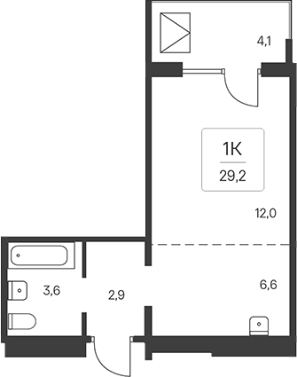 Планировка студии 27.15 м² в ЖК «Эко-квартал на Кедровой»