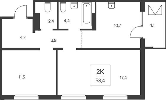 Планировка 2-к. квартира 56.35 м² в ЖК «Эко-квартал на Кедровой»