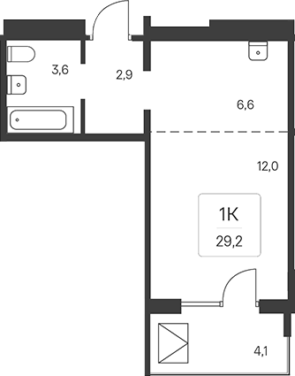 Планировка студии 27.15 м² в ЖК «Эко-квартал на Кедровой»
