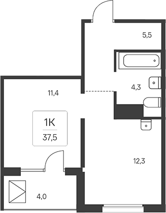Планировка 1-к. квартира 35.50 м² в ЖК «Эко-квартал на Кедровой»