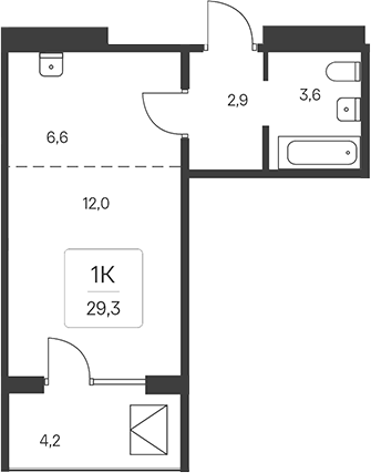 Планировка студии 27.20 м² в ЖК «Эко-квартал на Кедровой»