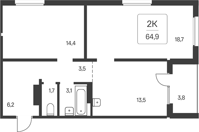 Планировка 2-к.кв 63.00 м² в ЖК «Эко-квартал на Кедровой»