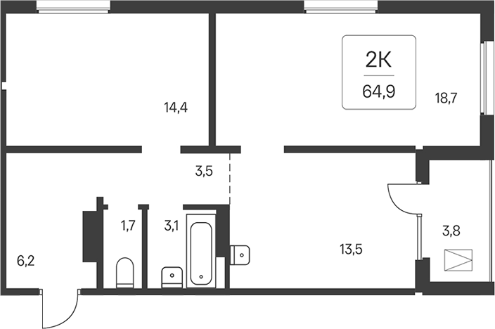 Планировка 2-к.кв 63.00 м² в ЖК «Эко-квартал на Кедровой»