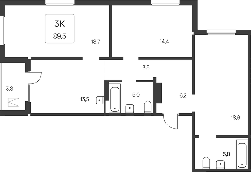 Планировка 3-к.кв 87.60 м² в ЖК «Эко-квартал на Кедровой»