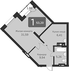 Планировка своб. план. 53.20 м² в ЖК «Марсель-2»