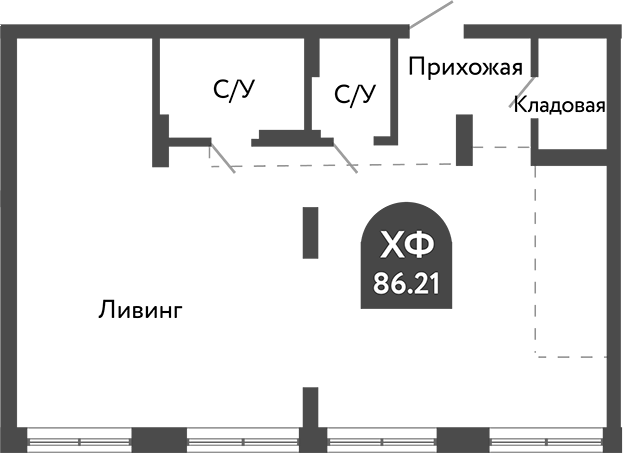 Планировка своб. план. 86.40 м² в ЖК «Тихомиров»