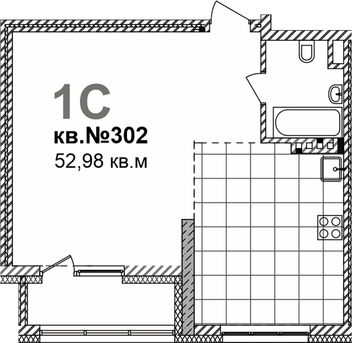 Планировка своб. план. 52.98 м² в ЖК «Римский квартал»