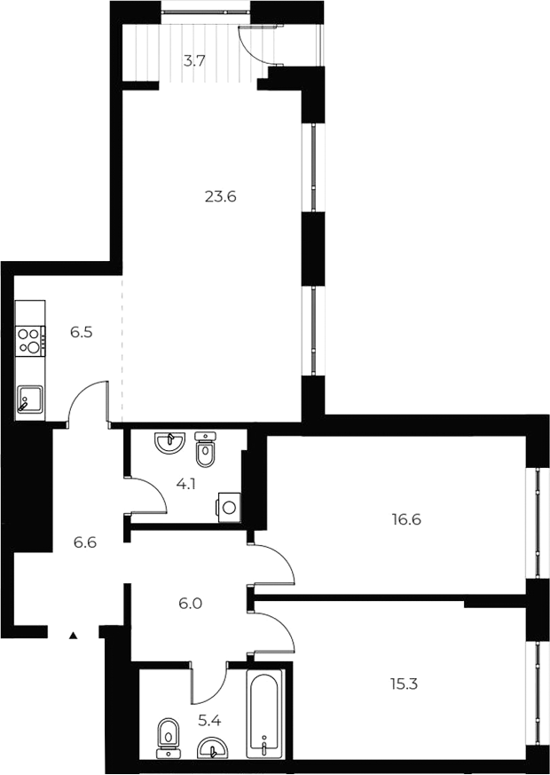 Планировка 3е-к. квартира 84.10 м² в ЖК «ОСКАР»