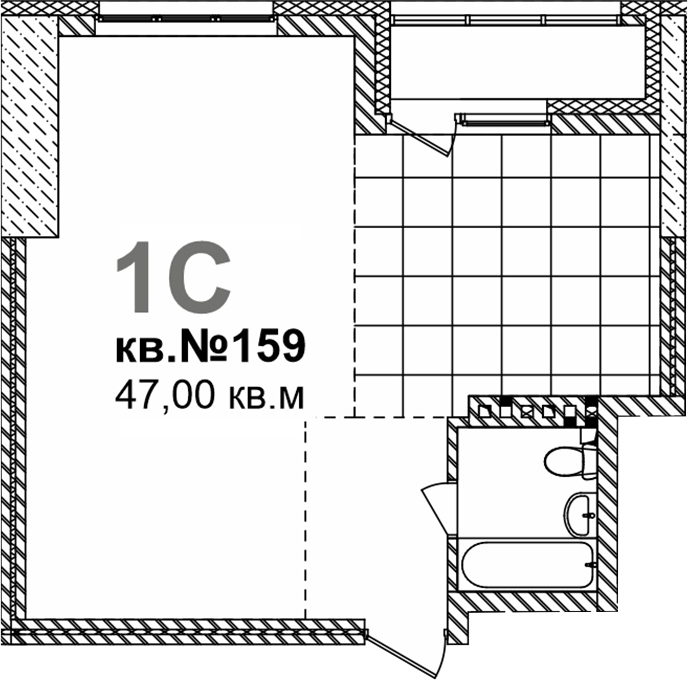 Планировка своб. план. 47.00 м² в ЖК «Римский квартал»