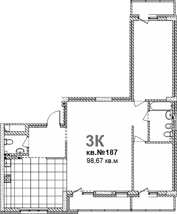 Планировка своб. план. 98.67 м² в ЖК «Римский квартал»