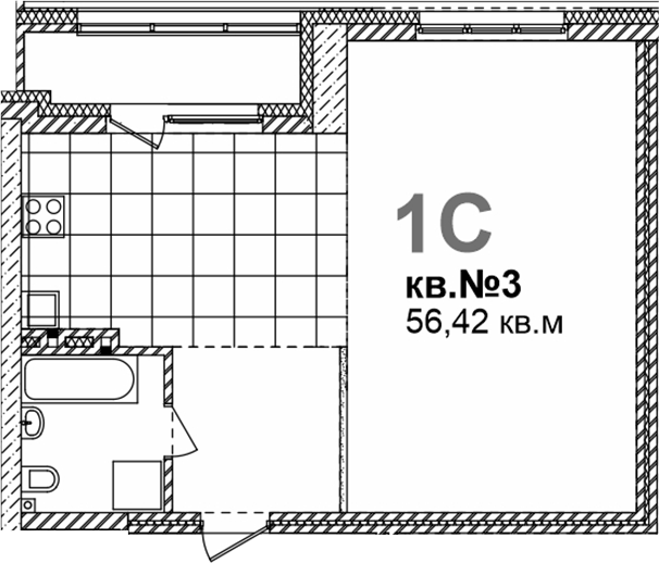 Планировка свободная планировка 56.42 м² в ЖК «Римский квартал»