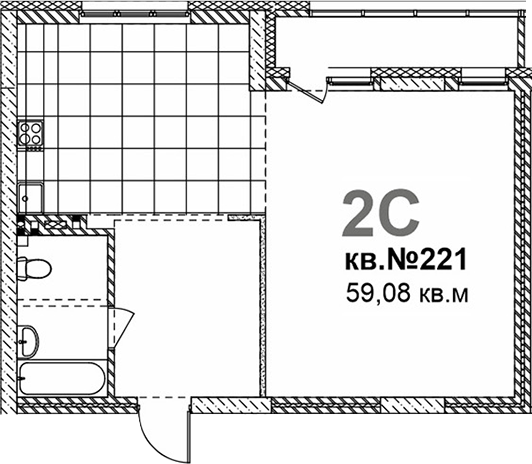 Планировка своб. план. 59.08 м² в ЖК «Римский квартал»