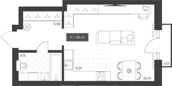 Планировка студии 35.57 м² в ЖК «Невский»