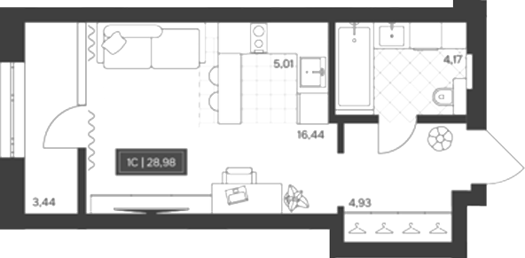 Планировка студии 25.54 м² в ЖК «Невский»