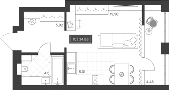 Планировка студии 30.40 м² в ЖК «Невский»