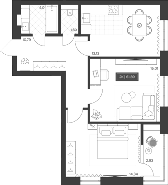 Планировка 2-к.кв 58.96 м² в ЖК «Невский»