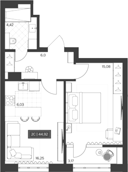 Планировка 2е-к. квартира 41.75 м² в ЖК «Невский»