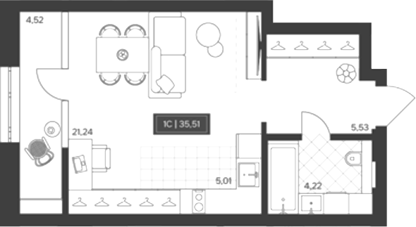 Планировка студия 30.99 м² в ЖК «Невский»