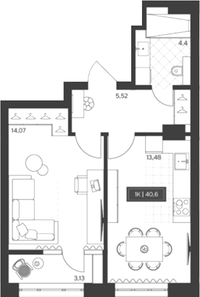 Планировка 1-к. квартира 37.40 м² в ЖК «Невский»