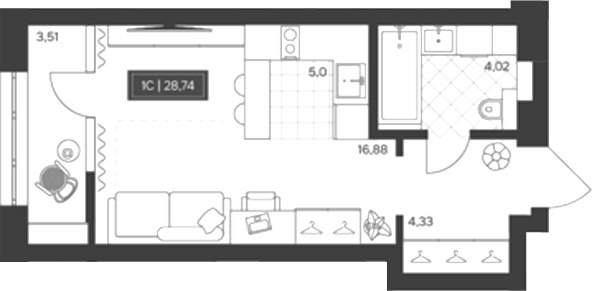 Планировка студия 25.16 м² в ЖК «Невский»