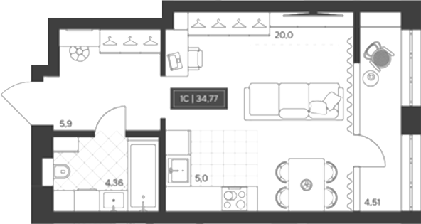 Планировка студия 30.18 м² в ЖК «Невский»